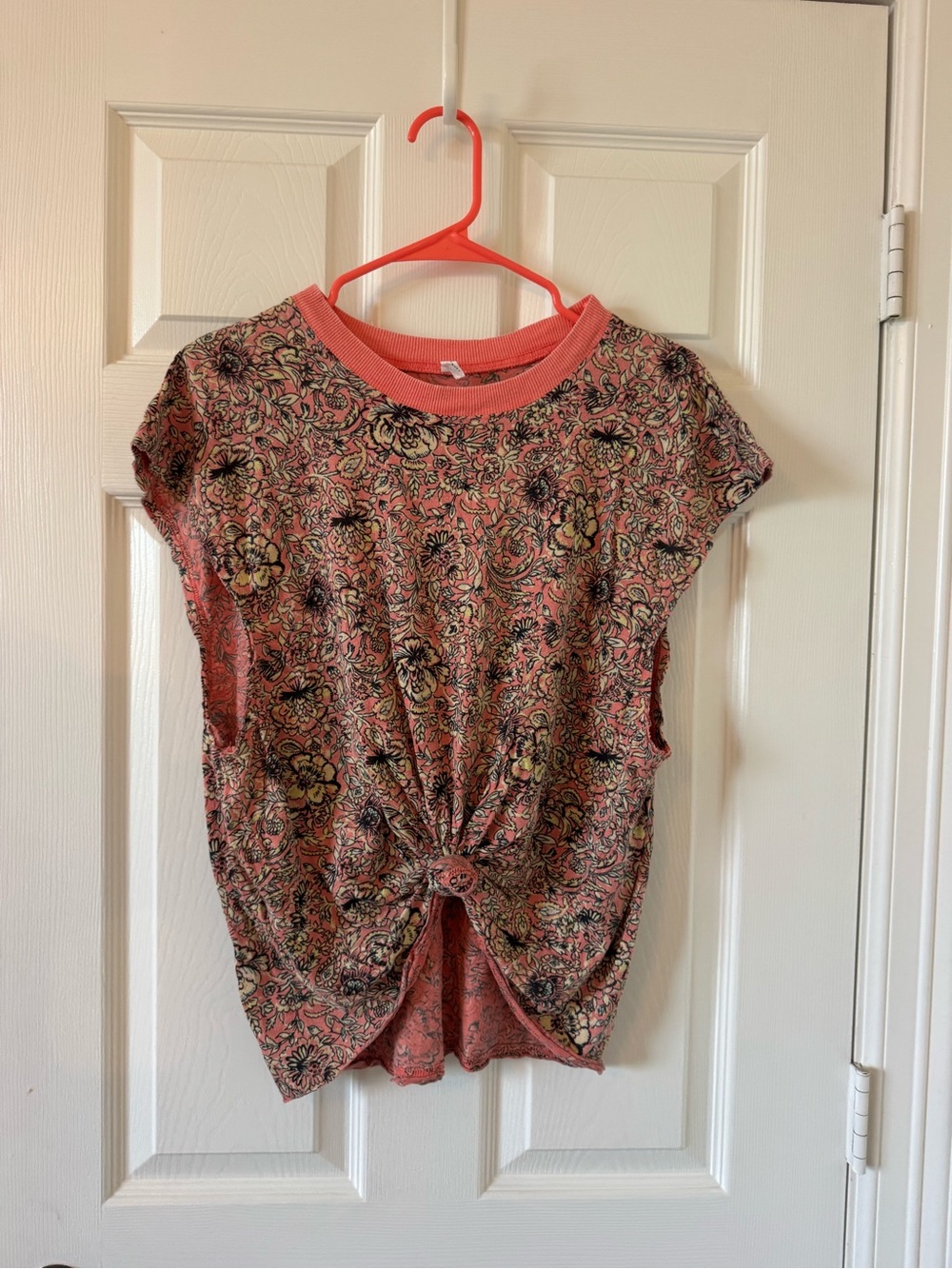 FP Movement by Free People Coral Floral Knot-Front Tee